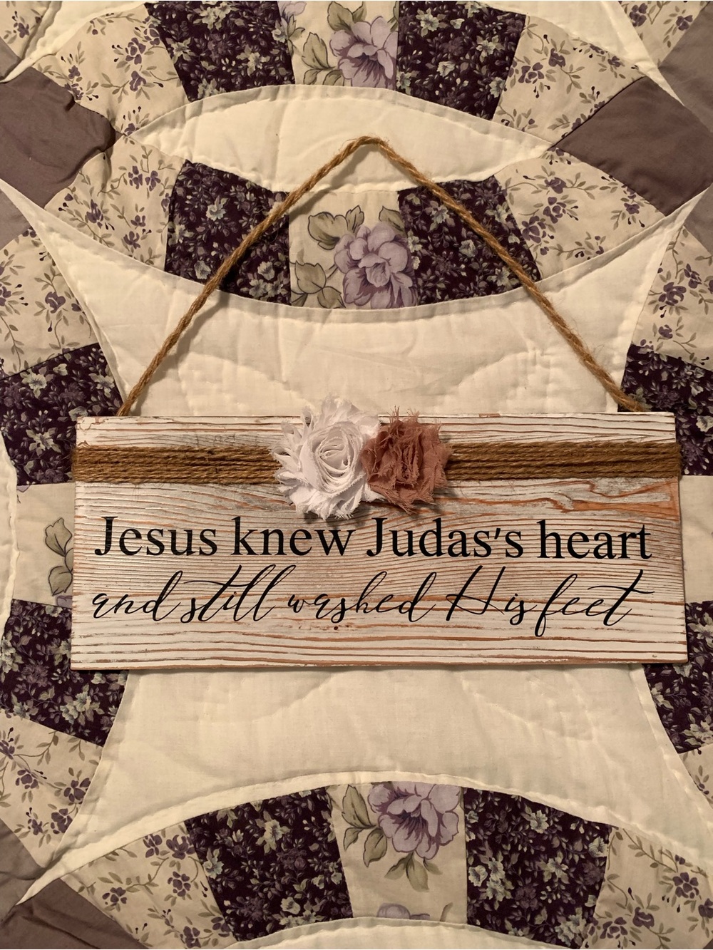 Handmade (by me) Rustic White and Brown Religious Wall Sign -Inspirational Quote